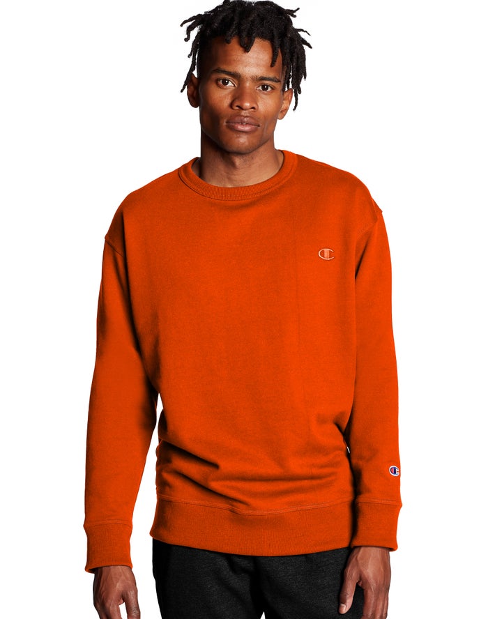 Champion Herre Sweatshirt Orange - Powerblend Fleece Crew C Logo - Danmark RWK-814936